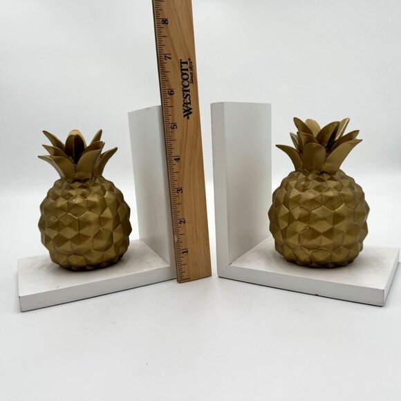 Bookends Book Ends Golden Pineapple Lucky 1 Pair Book Stoppers Bookshelves Decor - Picture 2 of 4